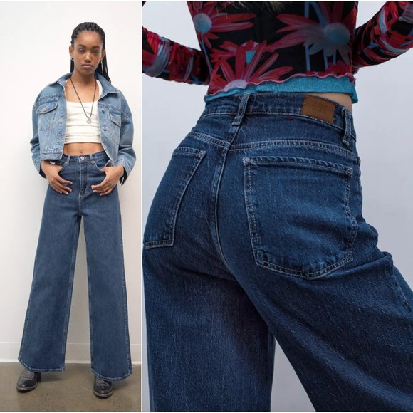 Urban Outfitters Dark Blue Wide Leg Jeans - Picture 1 of 8